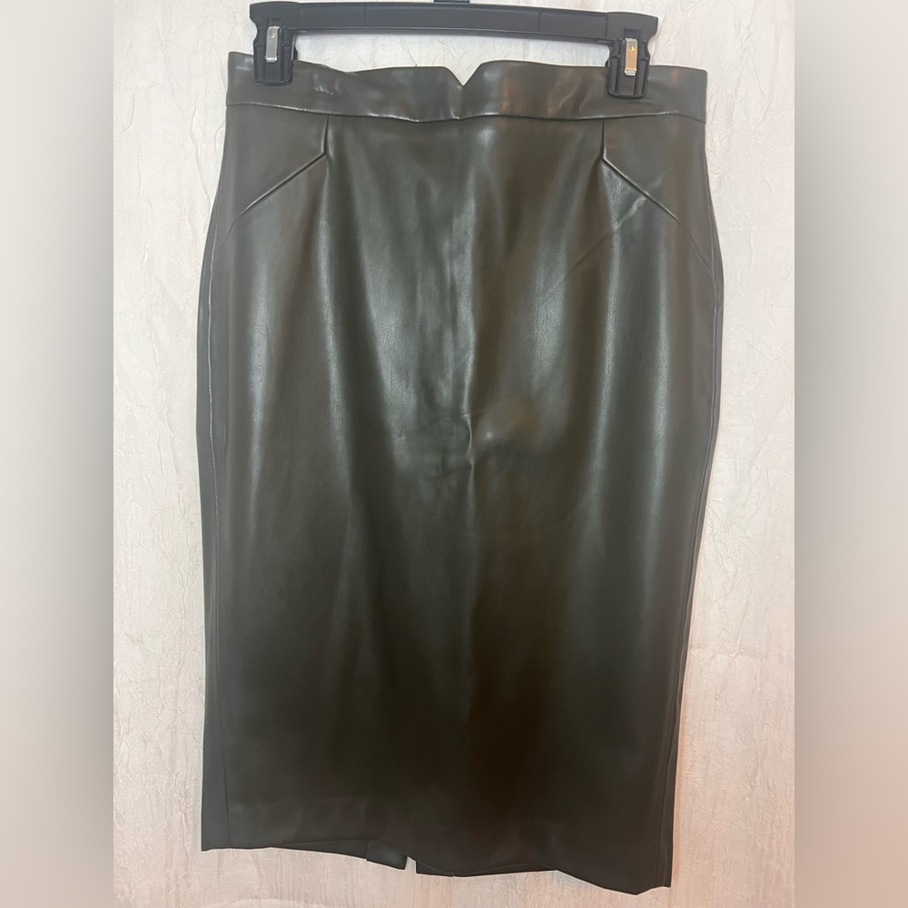Philosophy Republic clothing Elegant Olive Green Leather Skirt